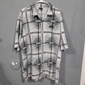 Southpole Mens XL Black White Plaid Graphic Short Sleeve Button Up Shirt